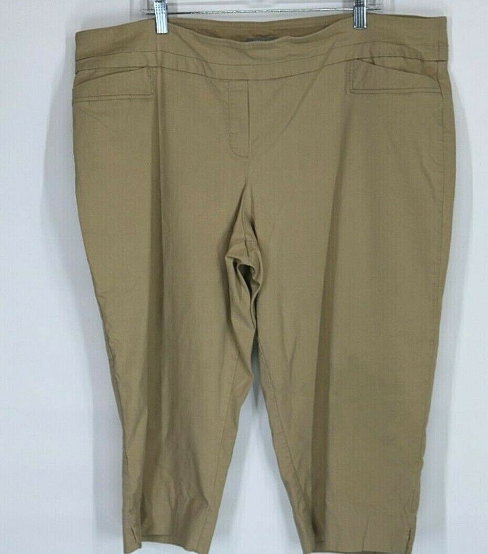 Valerie Stevens Brown Tan Flat Front Chino Cropped Pants Women's Size 24W
